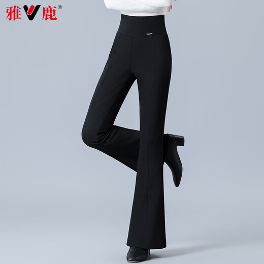Yalu Down Pants Women's 2024 Winter New Style Outerwear Warm and Slim High Waist Straight Winter Thickened Stretch Flare Pants Black XL