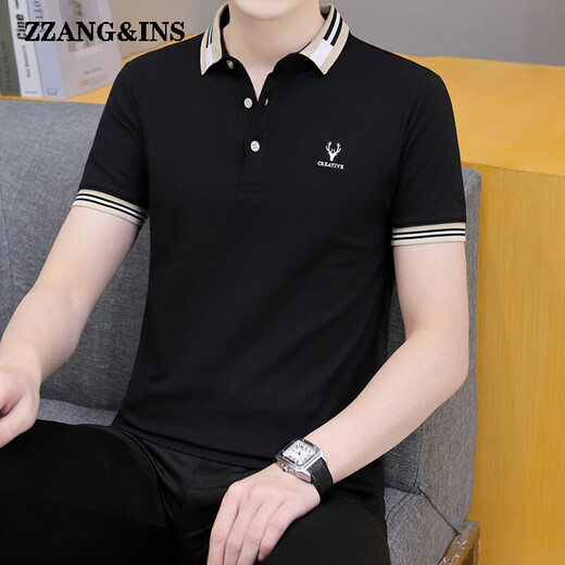 zzang&ins轻奢高端品牌短袖POLO衫男士夏季新款翻领休闲商务宽松 t恤衣服潮 681烟灰 XL （建议130-140斤）