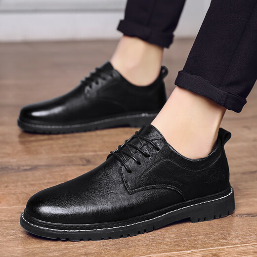 LWOK new leather shoes men's trendy men's shoes casual shoes fashion business shoes men's British formal shoes Korean style leather shoes 9920 black (four seasons) 43