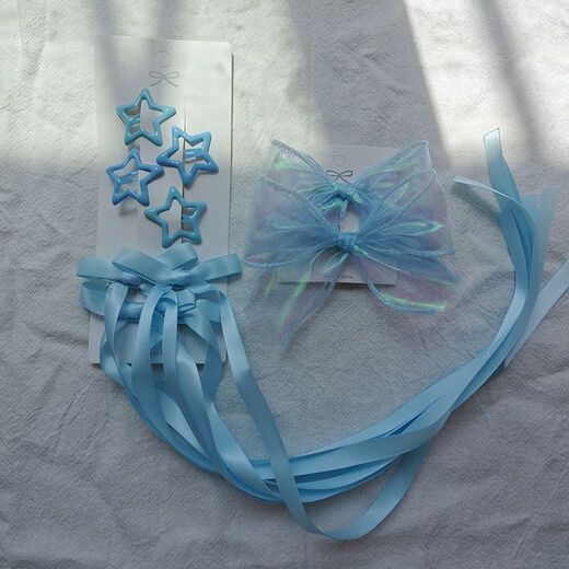 Shui Yunmiao Bow Ribbon Hair Clip Star Hair Accessories Set Braided Ribbon Concert Support Color Music Festival Hair Clip Set Upgraded Blue Star Butterfly Hair Clip 6-piece Set