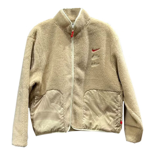 Nike (NIKE) jacket men's clothing Spring 2025 CNY Dragon Year limited new three-hook imitation lamb standing collar sports casual clothing FZ6194-126 milk tea color L