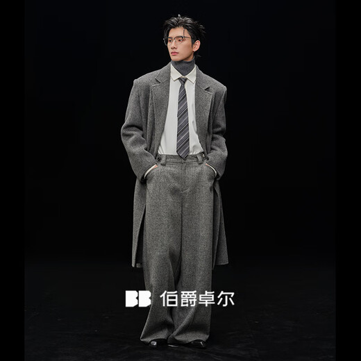 Earl Zall wool coat 100% men shoulder pads long goose down lining commuter coat men 2025 autumn and winter new moon night black regular - no lining XL (180)