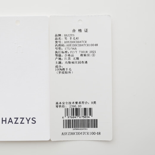 HAZZYS Men's Winter Crew Neck Sweater Knitted Contrast Striped Cable Wool Sweater Men ABYZD0CDD47 Cream CR L (175/96A 48)