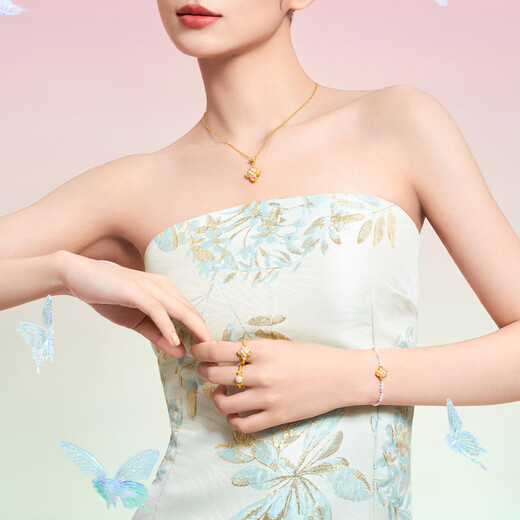 Chow Tai Fook Soinlove Honey Gold Gold Diez millas de maquillaje rojo Pulsera de polvo de perla dorada VR1504 16.25 cm