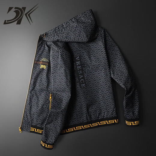 DK brand jacket men's jacket spring and autumn new trendy brand printed casual sports baseball uniform jacket hooded 2195-1 XL