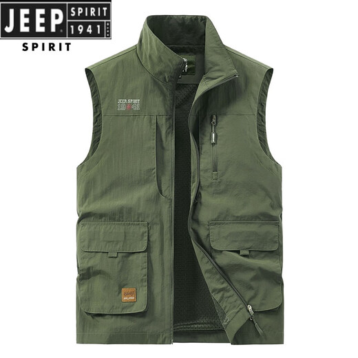 JEEP SPIRIT吉普男士马甲春秋季新款户外工装马夹休闲大码运动中年背心外套 677R灰色 【加绒款】 3XL (156-170)