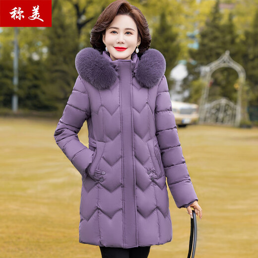 称美妈妈装秋冬季加绒厚棉衣连帽外套60岁中老年女装棉服时尚修身棉袄 3524卡其色 2X 适合105-115斤