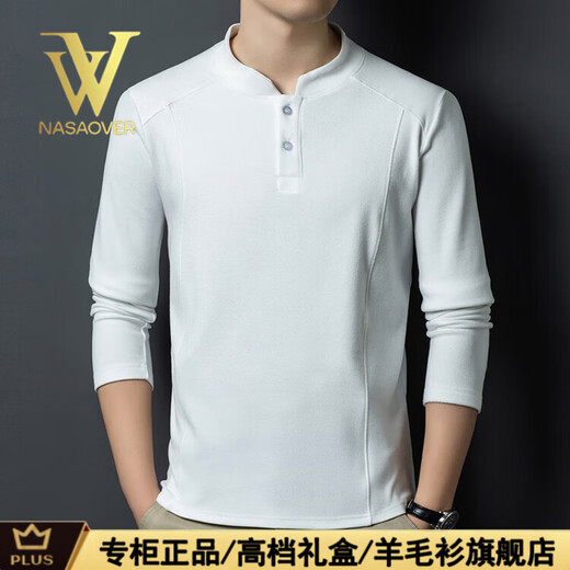 NASAOVER high-end autumn and winter double-sided German velvet bottoming shirt men's Henry collar trendy versatile long-sleeved T-shirt stand-up collar sweatshirt for men black (gift box) XL