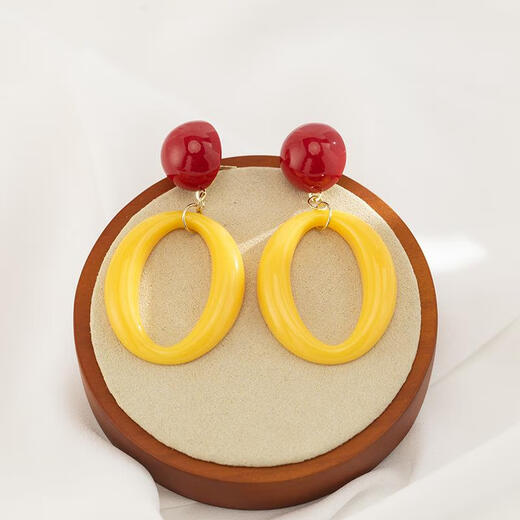 Delijia children's retro Hong Kong style exaggerated temperament girl personality contrasting color geometric earrings earrings mosquito coil ear clips without ear piercing [1049] contrasting color elliptical ear needle