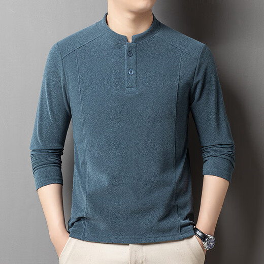 GOLDLION G+ goldlion broken code 2026 autumn and winter double-sided German velvet bottoming shirt men's Henry collar trendy versatile long-sleeved warm shirt blue gray M