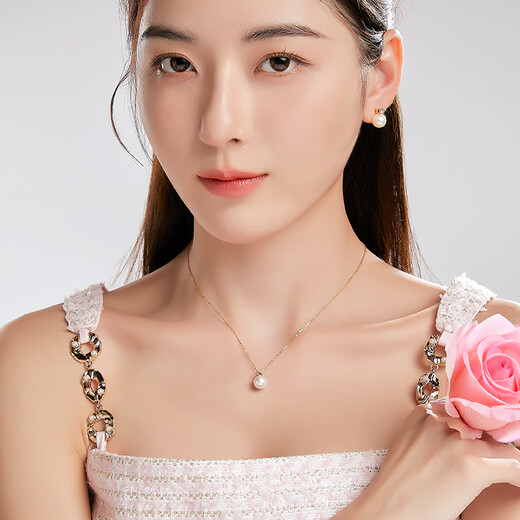 Luxury Pearl_Yuehui 18K gold akoya seawater pearl pendant Queen Princess necklace Princess Diana diamond clavicle chain akoya 7.5-8.0MM K gold chain