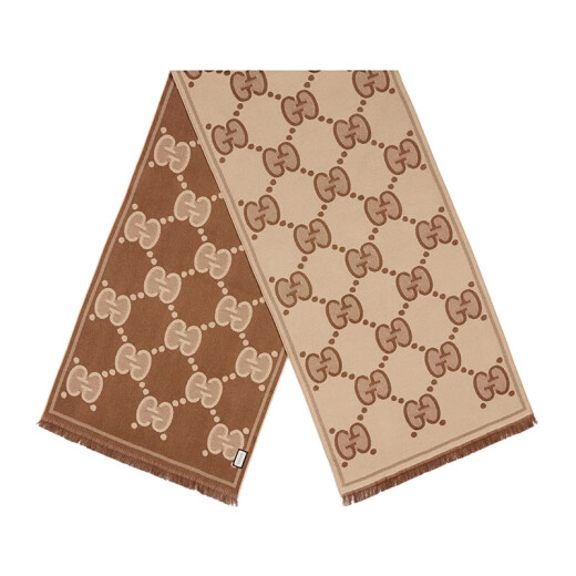 GUCCI Gucci scarf Double G pattern jacquard wool dark light color double-sided scarf same style for men and women couples. Brown/beige 581537 3G200 9764