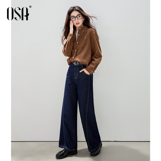 Osha retro brushed shirt 2025 winter new women's lapel age-reducing embroidered top