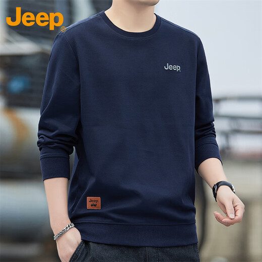 Jeep (JEEP) sweatshirt men's autumn and winter trendy loose round neck long-sleeved T-shirt men's base clothing men's royal blue XL