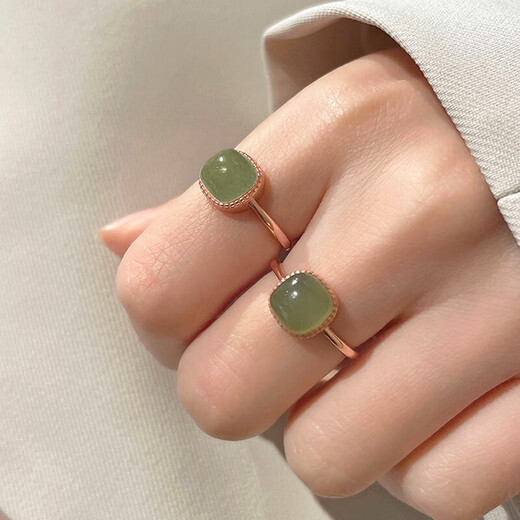 GRAMDA925 Silver Small Sugar Cube Hetian Jade Ring Women's Open Jade Ring Jewelry Birthday Gift for Girlfriend and Wife Small Sugar Cube Hetian Jade Silver Ring (Certificate)