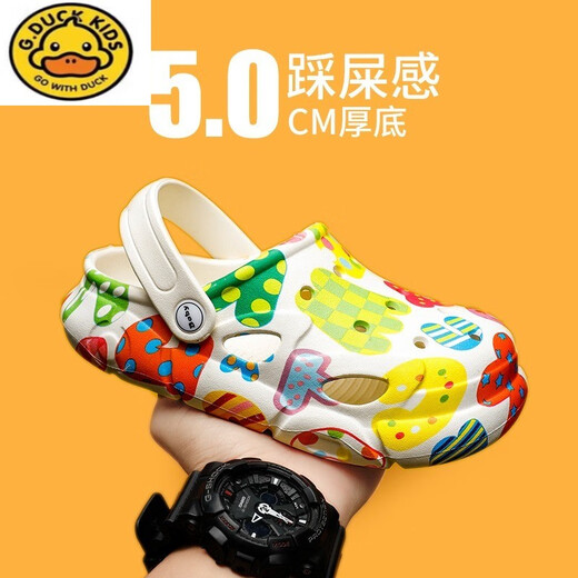 G.duck Children's Big Children's Slippers 2024 Summer New Boys' Baby Croc Shoes Medium and Big Children's Sandals Non-Slip Baotou Sandals Dinosaur Size 28 Standard Sports Size