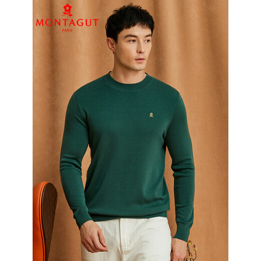 MONTAGUT high-end cashmere sweater men's autumn and winter middle-aged brand round neck solid color long-sleeved T-shirt wool base gray green 04 M 165