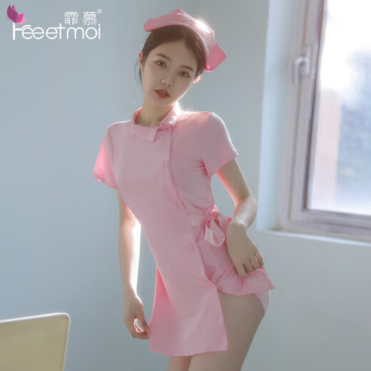
Wen Shi Ou Feimu Sexy Nurse Pajamas Large Size Maid Uniform Temptation Passion Set Clothes 7027 Pink Nurse Hat + Dress + T-Pants All Size