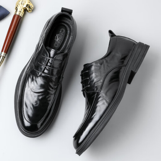 Cartelo British Hand-Hand Head Saper Cow Whide Hombres Menores Empresas zapatos de cuero casual de hombres zapatos de boda 9735 Negro 42