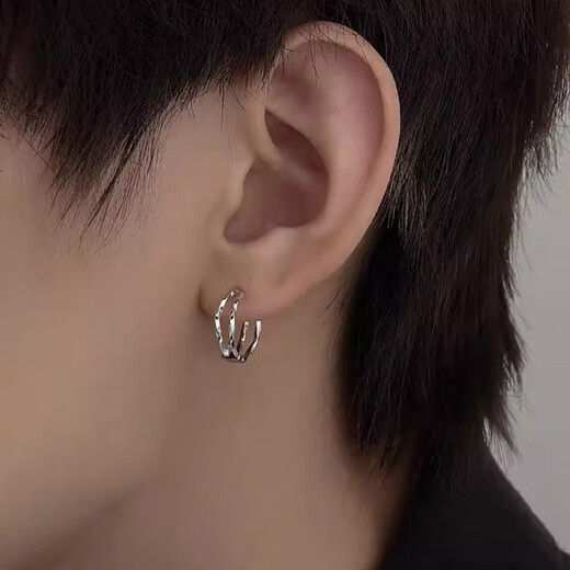 QMXD earrings for men, single, trendy, pierced ears, double Mobius earrings, men's niche, trendy men's earrings, light luxury, high-end earrings, single
