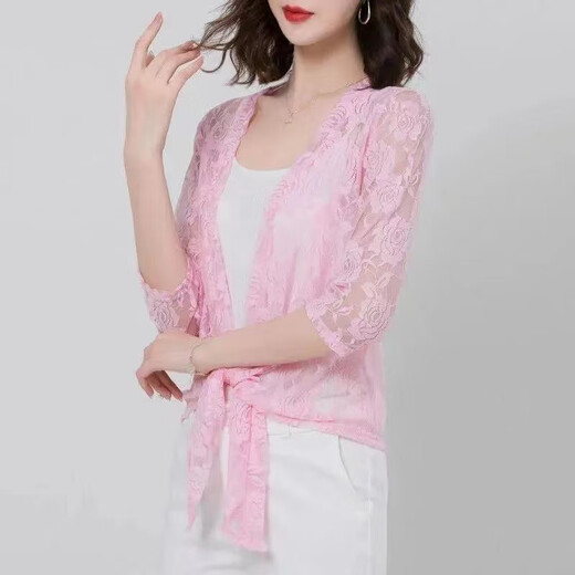 常缕竺夏季蕾丝女披肩外搭开衫女新款洋气薄款外套短款外披 699#黄色[单件披肩] XL建议80-110斤 均码