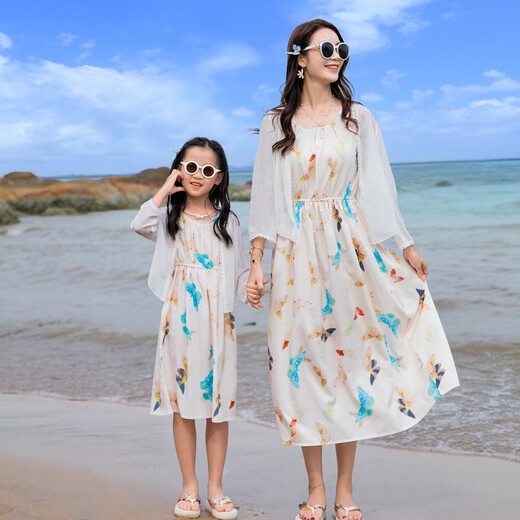 Didi Love 2026 Summer Vacation Seaside Travel Beach Parent-child Outfits Family of Three and Four Suits Fairy Skirt Photo Outfits (277) Color Suits 130 Baby Girl