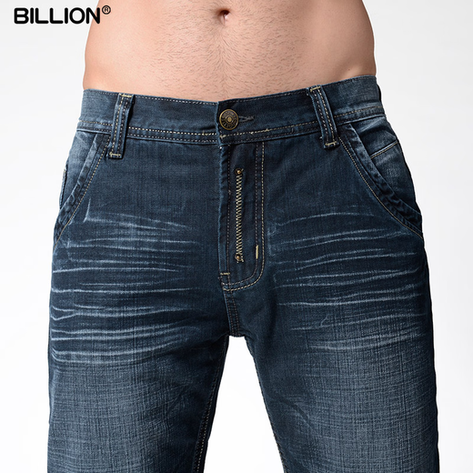 
BILLION pure cotton straight jeans men's autumn and winter thick style fit mid-waist fashion trendy retro casual pants 13067 dark blue thick style 38
