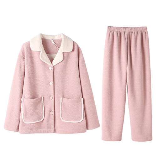 Anzhiban Giant Warm Couple Pajamas Winter Composite Velvet Jacquard Coral Velvet Men's and Women's Home Clothes Bean Paste Female M