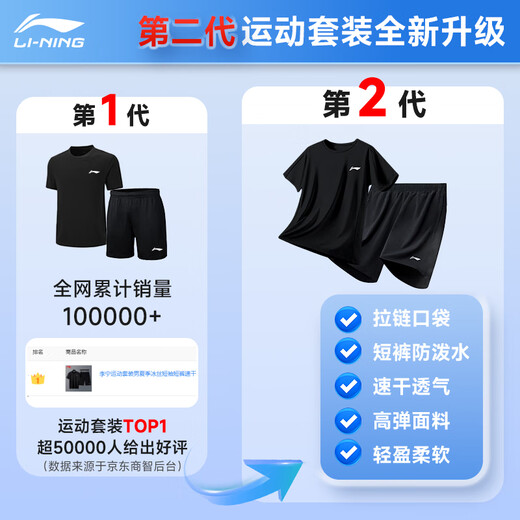 李宁运动套装男士夏季冰丝速干衣短袖短裤跑步t恤羽毛球服健身篮球服