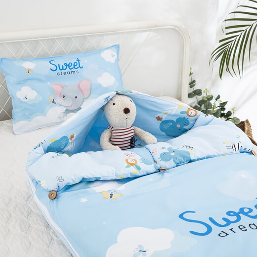 Pure cotton removable and washable children's sleeping bag anti-kicking quilt artifact baby baby sleeping big children autumn and winter plus velvet Dream Elephant soft and waxy texture 80X150cm light sleeping bag cover