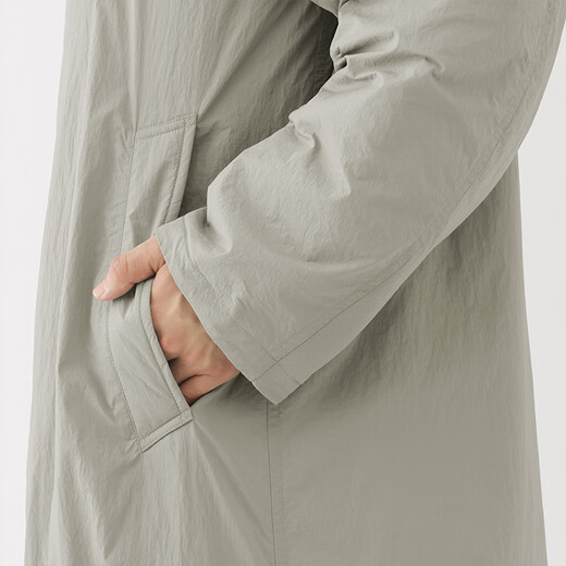 MUJI Men's Stand Collar Coat Windbreaker Jacket Long Sleeve Men's 25 Years Winter Cotton Clothes AD0XKA5A Light Silver Gray S (165/84A)