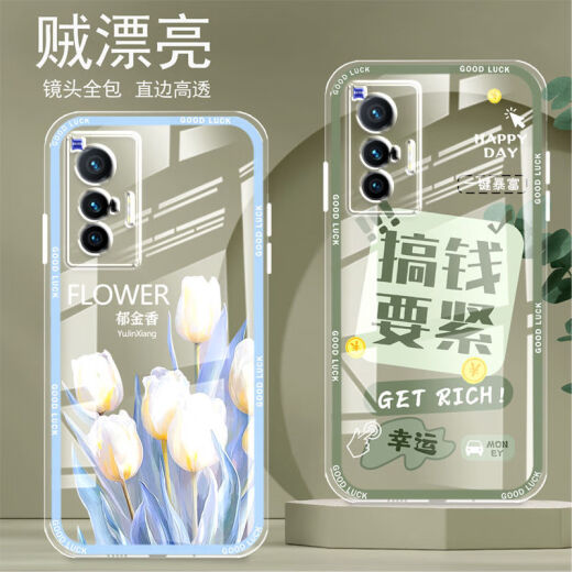 Yiheng es adecuado para la caja de telefonía móvil Vivox70 de teléfono móvil Silicona transparente completa Anti-Fall Retercio Protección de lentes protectores para la lente para la nueva caricatura de mujeres avanzadas OU866 Zhaocao Vivox70 [incluida la película templada]