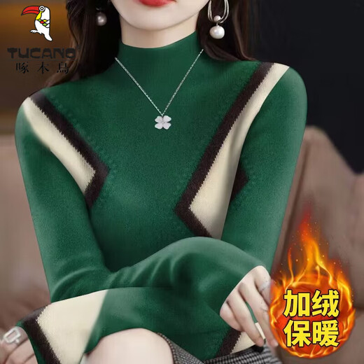 啄木鸟德绒打底衫女保暖背心2024秋冬新款加绒内搭t恤洋气半高领上衣女 灰色【15283-德绒保暖】上衣长/ M 【建议95斤内】