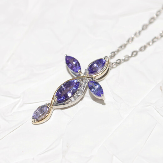 GEM STONE KING 1.4 carat tanzanite necklace for women 925 silver 10K gold two-color inlaid colorful gem pendant cross clavicle chain gift