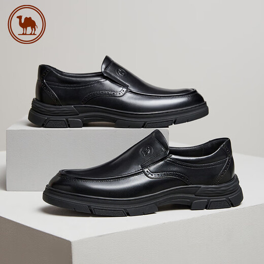 Camel Business Leather Shoes Casual Cowhide Formal British Men's Shoes Comfortable Derby Shoes P14A005609 Black 41