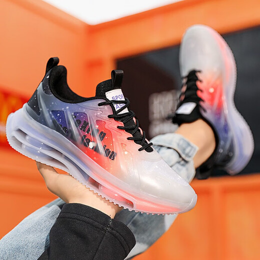GUQIAN men's shoes 2025 new sports and leisure running air cushion shock absorption junior high school students' height-enhancing dad shoes trendy shoes men TK757 gray orange 40 (250mm)