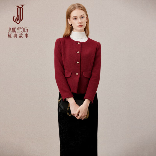 Classic Story (JANE STORY) Classic Story Western style age-reducing small fragrance jacket for women 2025 new autumn fashion short red suit top burgundy XL