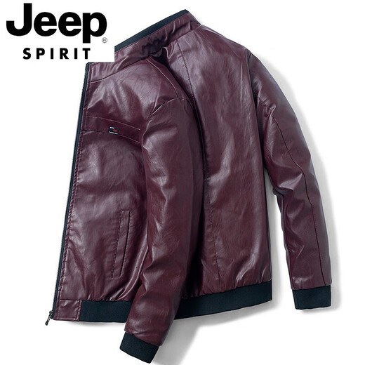 
JEEP SPIRIT leather jacket men's spring and autumn trendy plush motorcycle leather jacket clothes spring and autumn handsome men's leather jacket 9923# red brown 3XL 155-170Jin[Jin equals 0.5 kg]