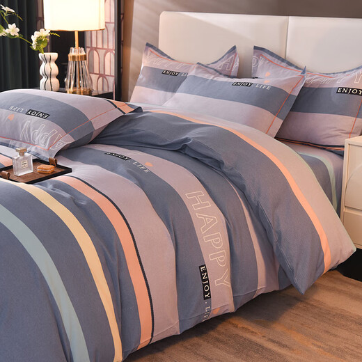 High-end thickened cotton brushed four-piece set of pure cotton bed sheets and quilt covers, autumn and winter naked sleeping grade bedding, no pilling and no shedding. Petty Bourgeoisie Life - Blue Thickened cotton 1.8m bed sheet style four-piece set - quilt cover 200*230cm