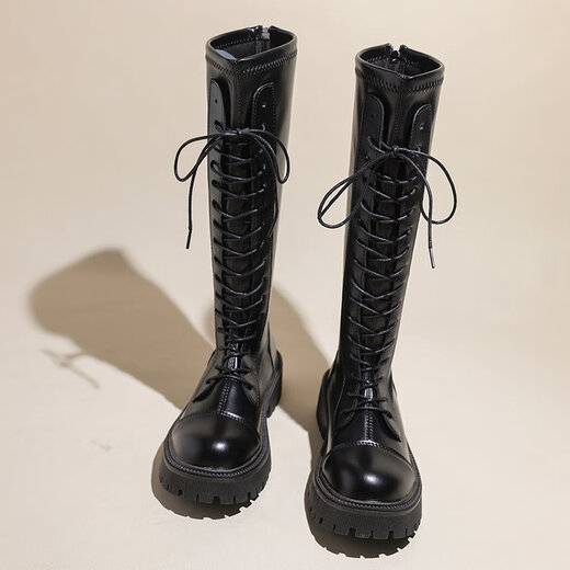 Ershan Ji Temperament Vielseitige lange Stiefel für Frauen, hohe und dünne Ritterstiefel, Reißverschluss gebundene Martin -Stiefel für Frauen, Frühlings- und Herbststiefel 36