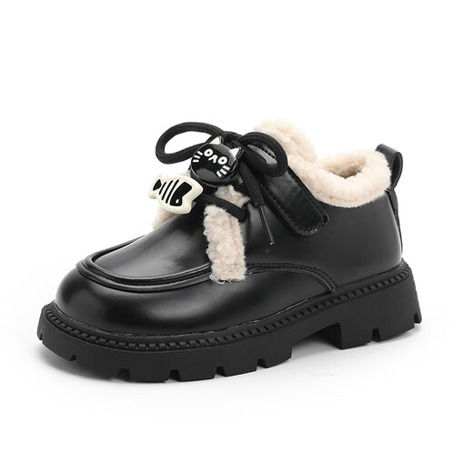Girls cotton shoes winter new little girl plus velvet leather shoes for big children baby two cotton princess loafers children's shoes X557 brown 34 / inner length about 20.8 cm