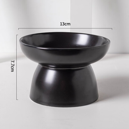 Fengpei Cat Bowl Ceramic Cat Food Basin Cat Food Slant Bowl Anti-overturning Cats and Dog Bowl Special Salad Bowl Water Bowl Rice Bowl 9 [Pure Black] Flat-mouth high-foot ceramic bowl (prevent slippage High-foot ceramic bowl