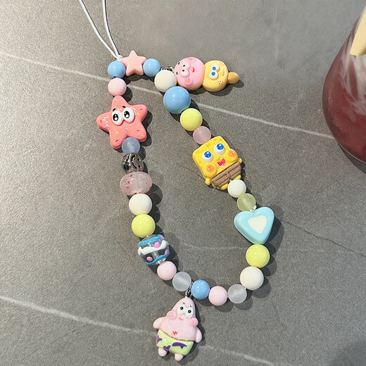 Fanxia Spongebob beaded mobile phone chain bag pendant decoration ccd pendant camera chain anti-lost keychain hanging chain for women