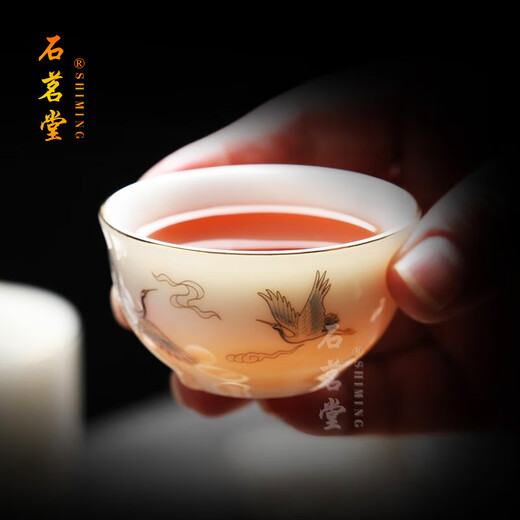 Shimingtang high-end mutton-fat jade tea set Dehua white porcelain home office gift for teachers holiday gifts friends holiday gifts all the way up 10 mutton-fat jade + teapot