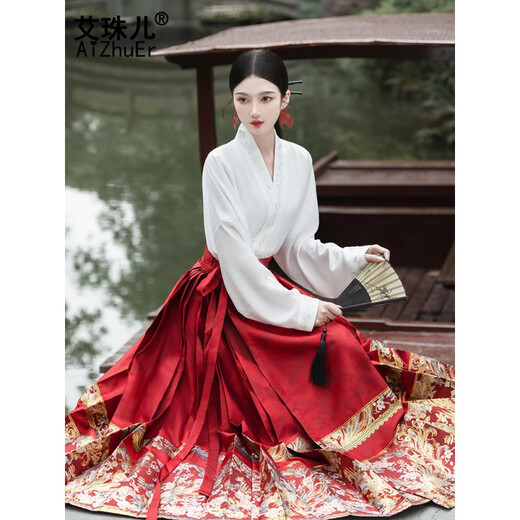 艾珠儿（Aizhuer）马面裙全套新中式连衣裙2024新款明制汉服女装国风改良旗袍长裙子 AHN679白色上衣+马面裙 M