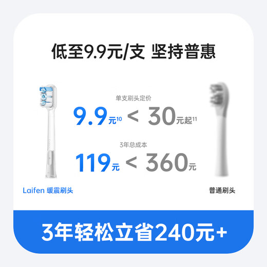 Laifen sweeping vibration electric toothbrush brush head new cushioning brush head (ABS+TPU material) 6 pieces cushioning cleaning (available for 18 months)