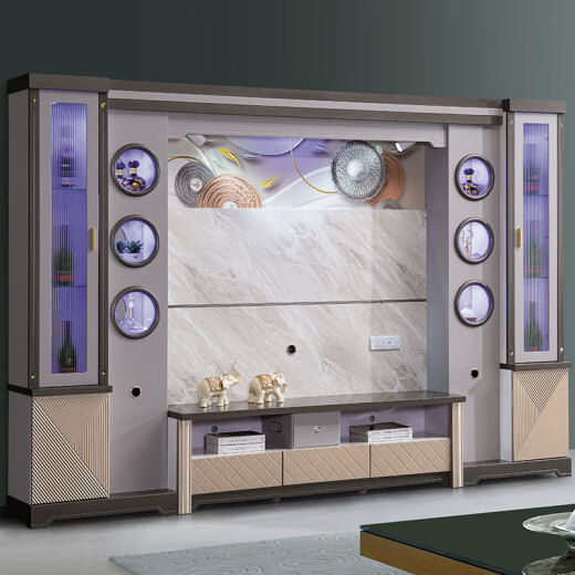 Hanchan TV Gabinete Combinación de gabinete de pared Combinación de pintura Sala de estar Modern Simple Simple Decorative Floor Gabinete 1.91 metros de largo 65 cm de ancho 2.05 metros de alto Modelo 695 Ebony ensamblado