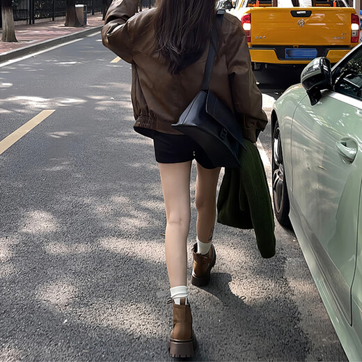暄琰厚底马丁靴女2025新款百搭时尚增高显瘦百搭英伦风机车短靴子 棕色马丁靴女 39