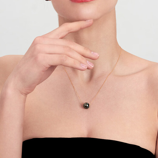 Muqin Tahitian black pearl pendant Passepartout necklace 18K gold seawater pearl pendant single neck chain clavicle chain 9-10mm
