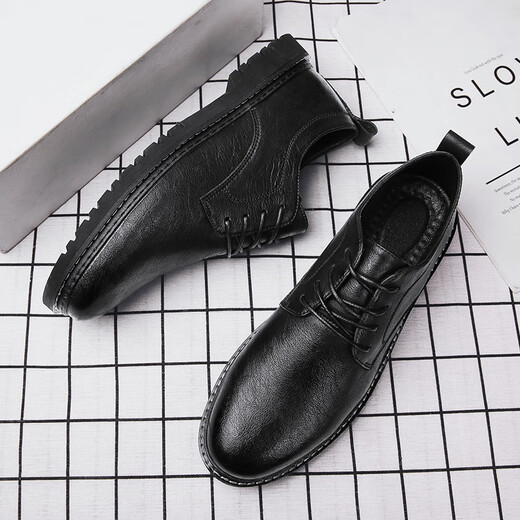 LWOK new leather shoes men's trendy men's shoes casual shoes fashion business shoes men's British formal shoes Korean style leather shoes 9920 black (four seasons) 43